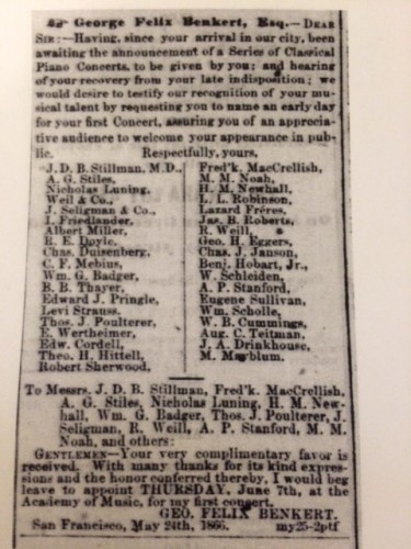 The advertisement placed by Levi Strauss and others in the Daily Alta California newspaper May,1866.